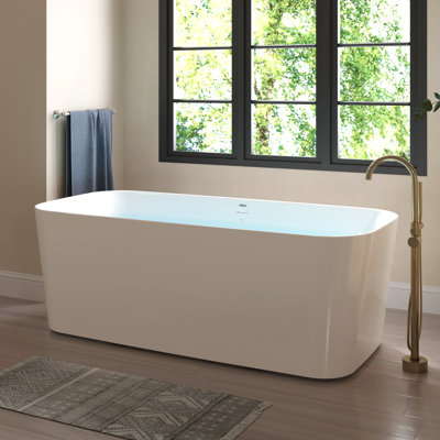 Baignoire autoportante en acrylique de 67 po Ferdy Maui, baignoire de trempage au design élégant et contemporain avec drain en nickel brossé et trop-plein à conception linéaire minimaliste, facile à installer, 02563