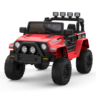 12V Kids Electric Off-Road Ride On Truck Car, One-Button Start, Remote & Manual 2 Speed Control, LED Lights, Spring Suspension, Dual Lockable Doors for Ages 3+, Max 44 LB, Red