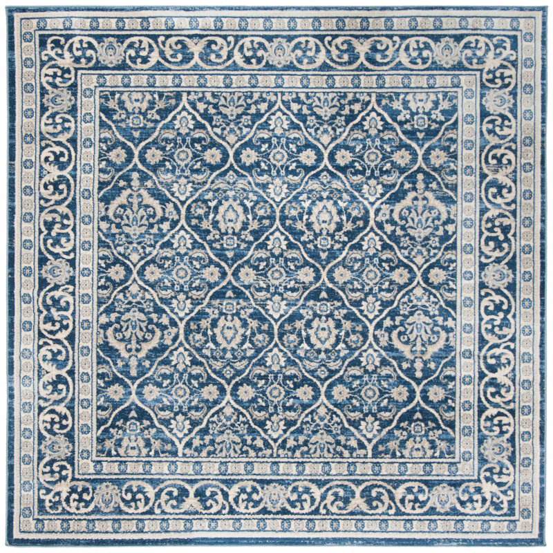 Tapis bleu marine / gris clair Llana, Carré 9 pi