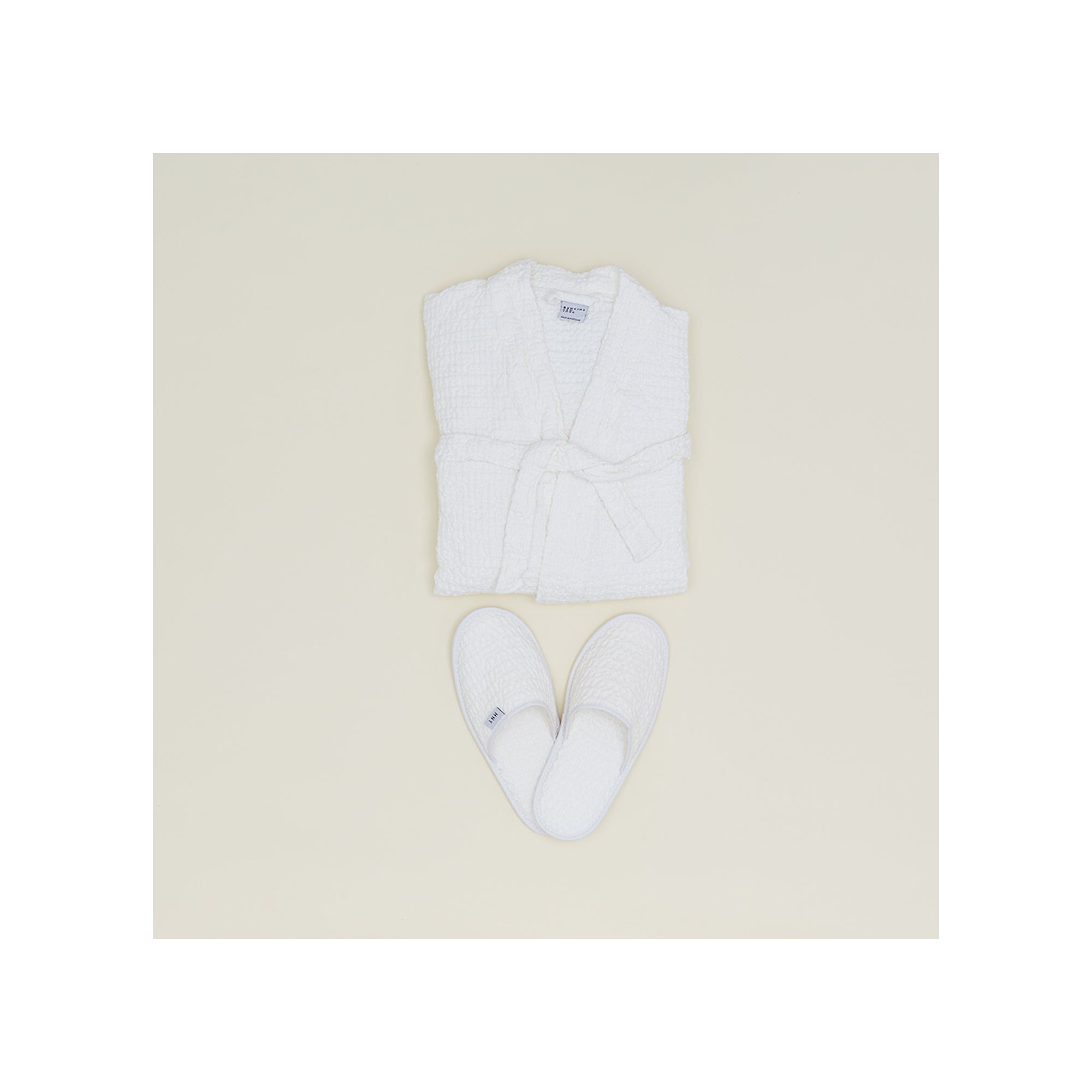 Simple Cotton Waffle Slippers, White, Medium