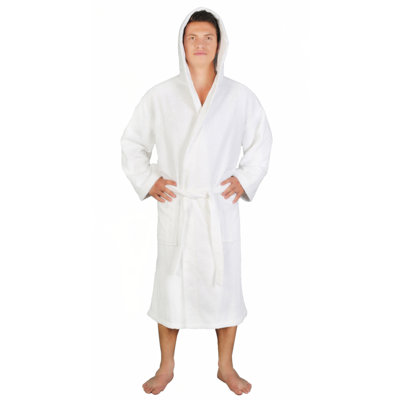 Clyda Cotton Terry Cloth Mid-Calf Bathrobe with Pockets and Hood