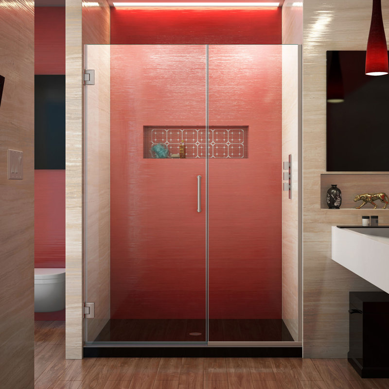 Unidoor Plus 46" W x 72" H Pivot Frameless Shower Door with ClearMax™ Technology, Clear Glass, Chrome
