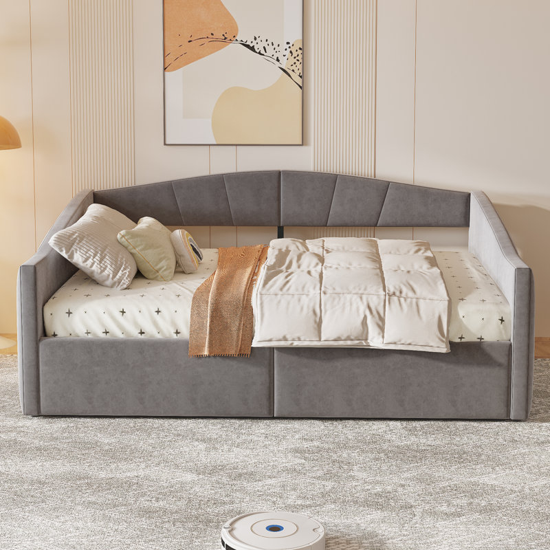 Daybed With Hydraulic Storage & Drawers, European Double (140 x 200 cm), Dark Grey