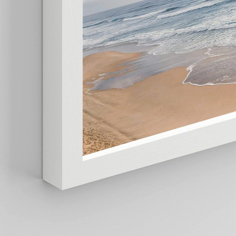 " Beach Grass Cloudy Ocean Sea Wave Horizon " 4 - Pieces, 14" H x 11" W x 1" D, White Framed