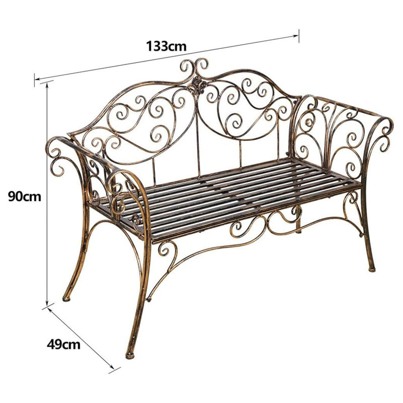 Metal Garden Bench, Brown