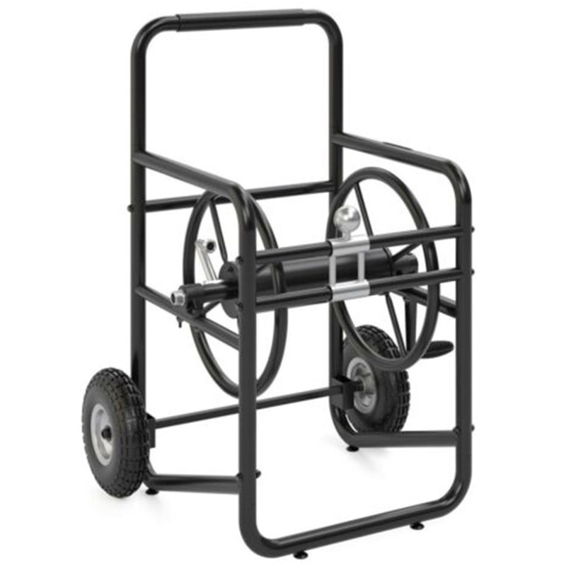 Black Steel Manual Crank Hose Reel Cart with Flat-Free Tires
