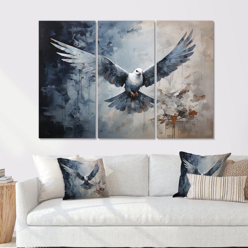 Minimalisme bleu Dove I - ensemble de décoration murale colombe, H 28 po x l 36 po