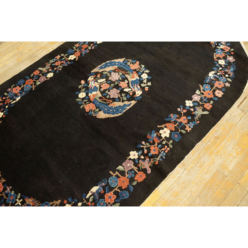 Antique Art Deco Small Scatter Size Wool Black Rug