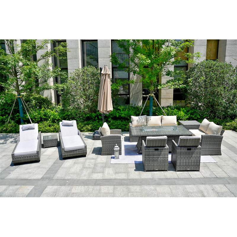 Aethan 10 - Person Wicker Patio Dining Set with Rectangular Table , Cushions Included