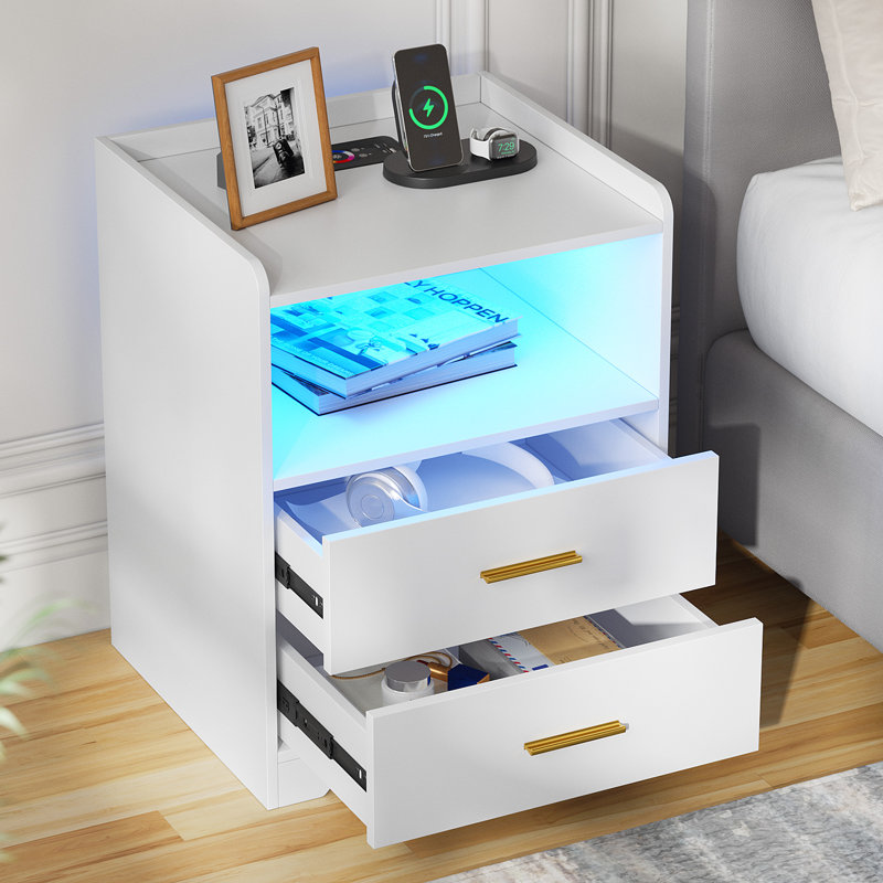 Table de chevet 2 tiroirs l 17,7 po, White
