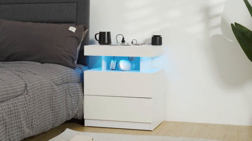 Nouvelle table de nuit à design rond Smart Bedroom, lampes LED