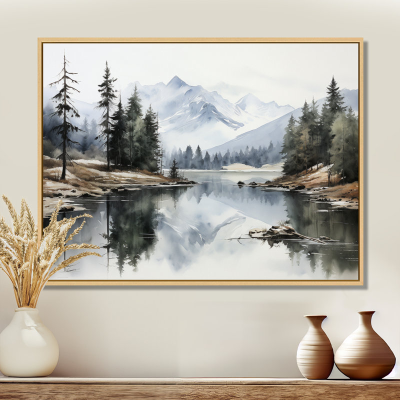 Vert, bleu, minimalisme, forêt, réflexion silencieuse - minimalisme, art mural, H 24 po x l 32 po x P 1 po