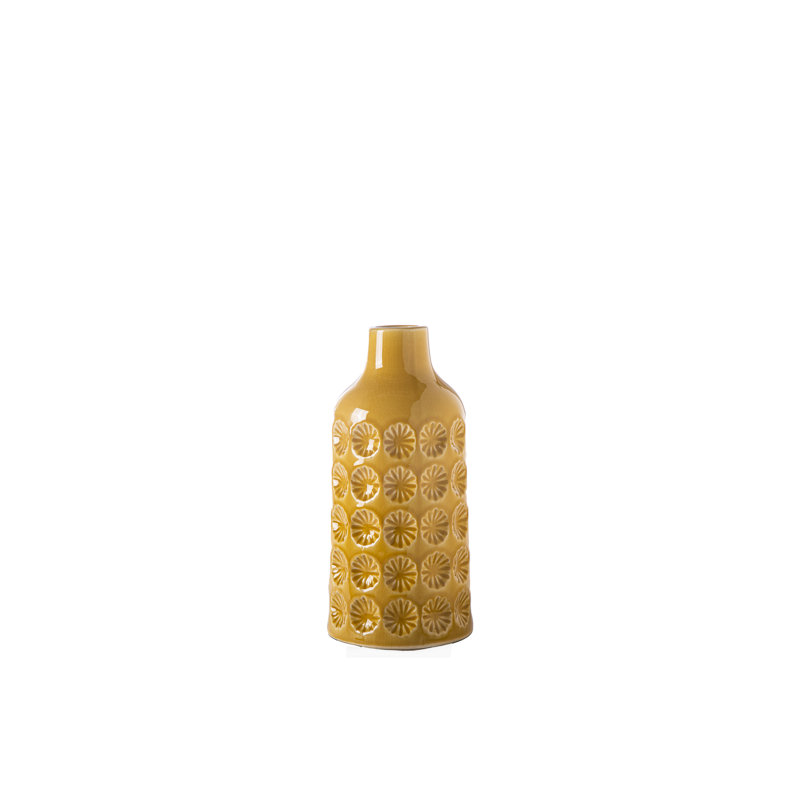 Vase en céramique avec bouche étroite, Jaune, H 10,25 po x l 5,5 po x P 5,5 po
