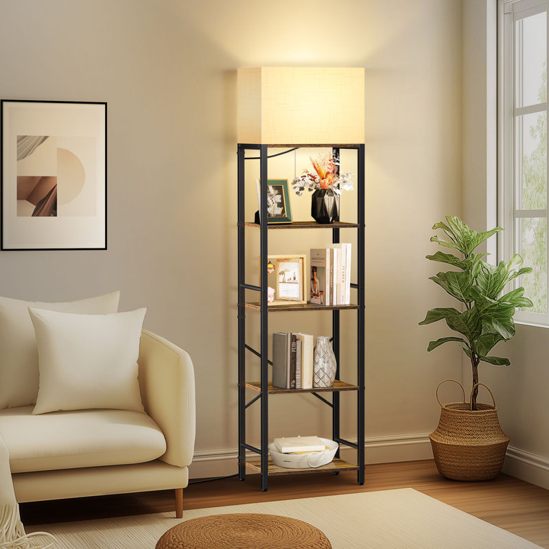 Bugarin 59" Bookcases with LED Light and Remote Control, 3 Color Temperature Column Floor Lamp