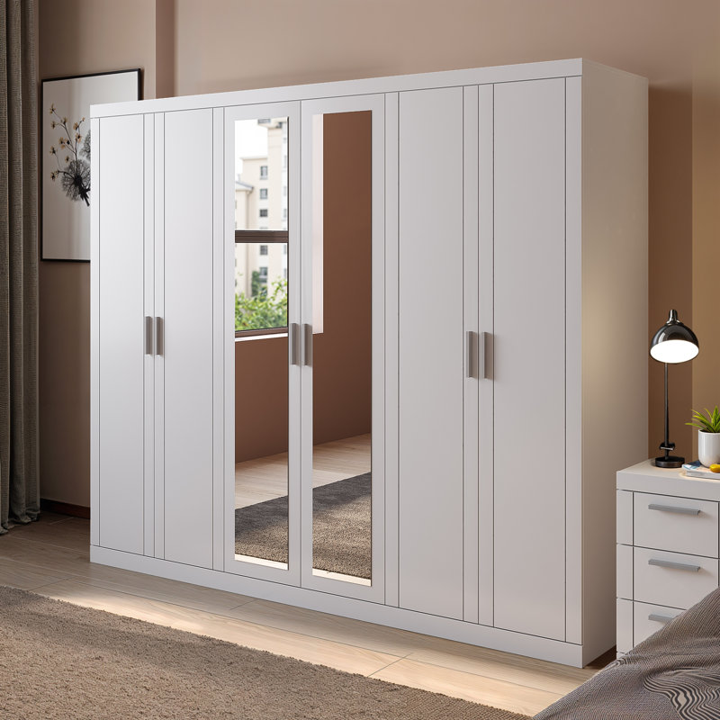 6 Door Wardrobe With Mirror, White