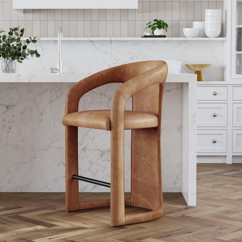 Archie Distressed Leather Stool, Maple Brown