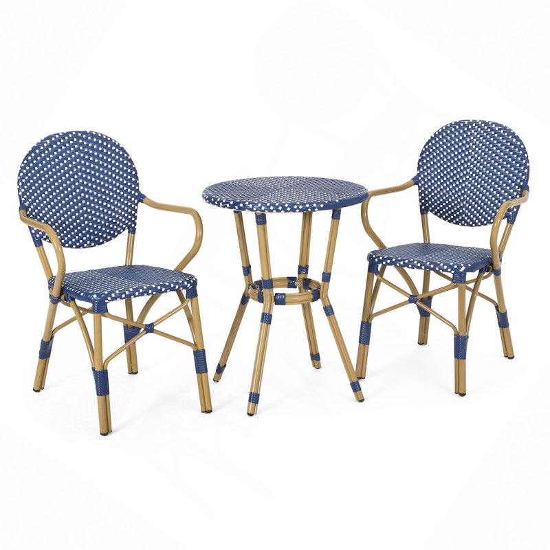 Ensemble bistro français d'extérieur / en rotin PE et aluminium 3 pièces