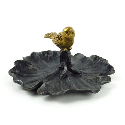 Bibelot étain fleur avec oiseau