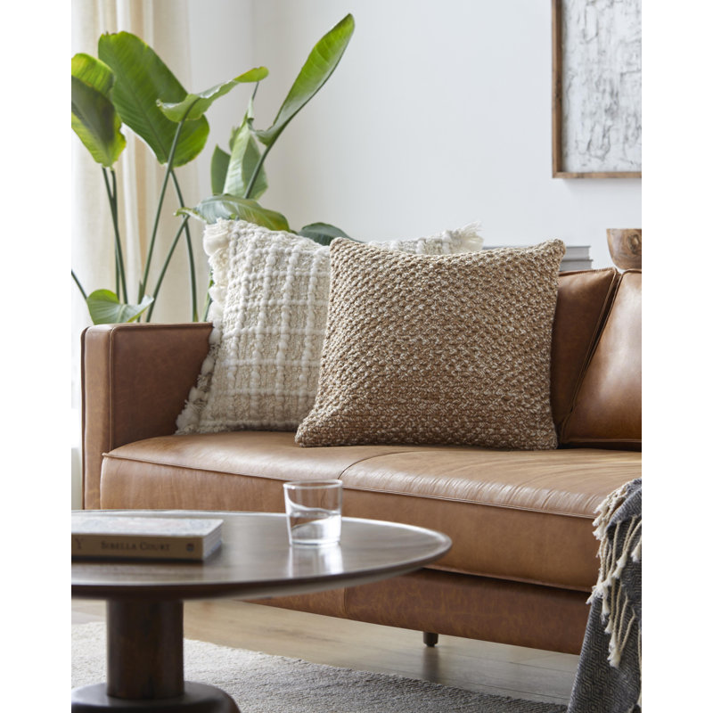 Doncaster 22" Square Beige and White Woven Throw Pillow