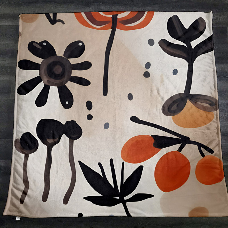 Throw Blanket, 51" W x 60" L, Floral/Abstract, Orange/Gray