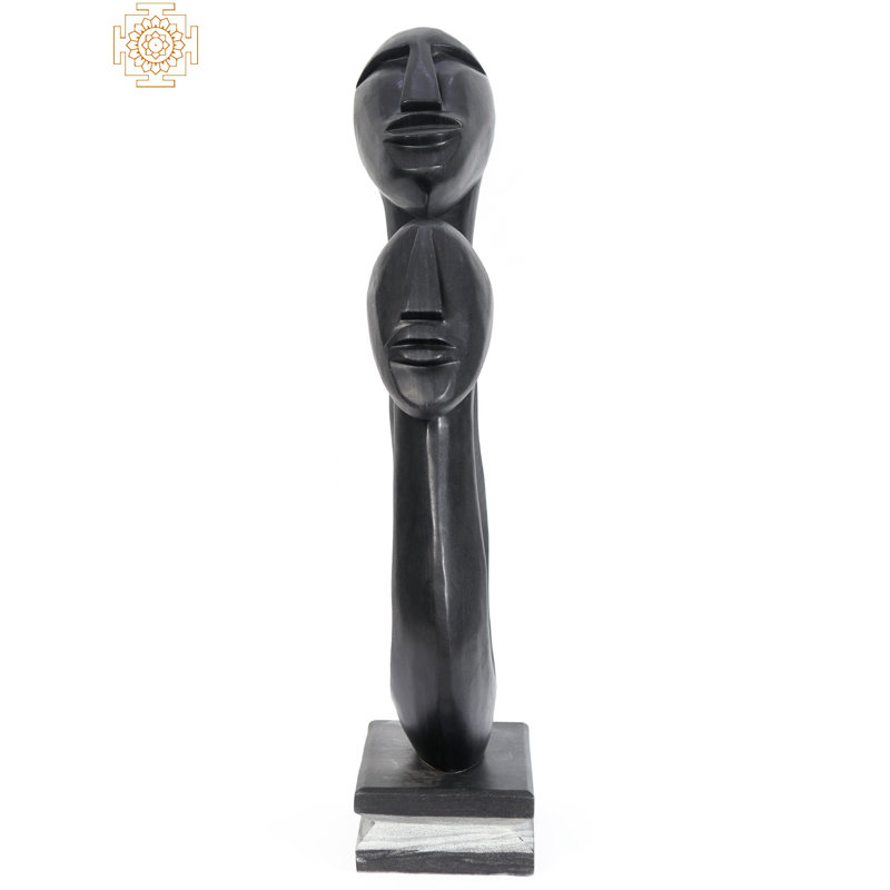 Grande sculpture abstraite de 33 pouces Stargazing Couple, grande figurine en pierre noire pour plancher ou table