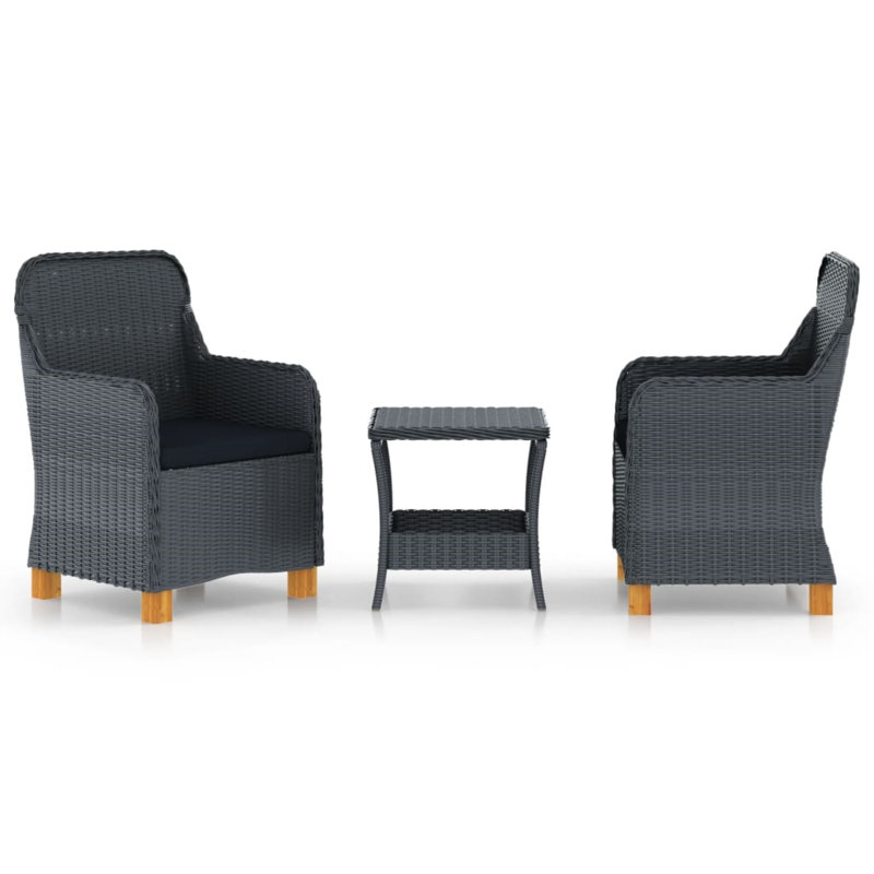 Winston Porter 3 Piece Garden Lounge Set With Cushions Poly Rattan Dark Grey, Dark Grey