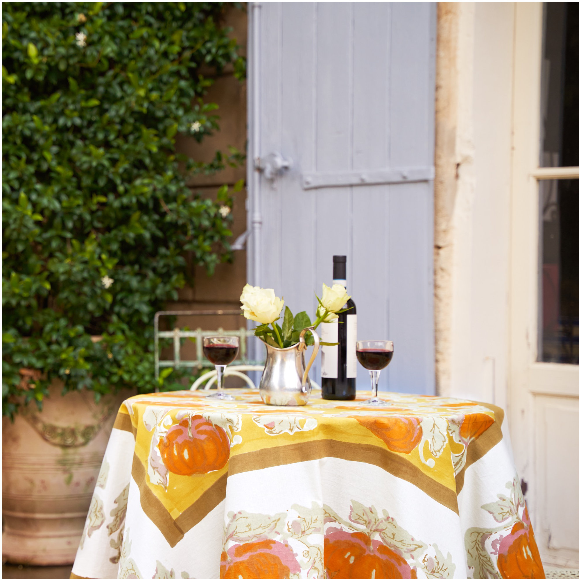 Pumpkin Tablecloth in Orange & Mustard, 59" L x 59" W, Yellow