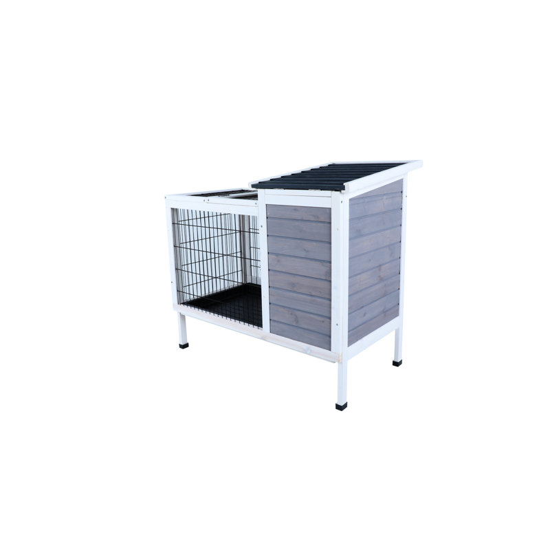 Cage à lapin en bois pour petits animaux, gris - spacieux et avec, bac à fuites, entrées multiples, créatures en grillage métallique de qualité