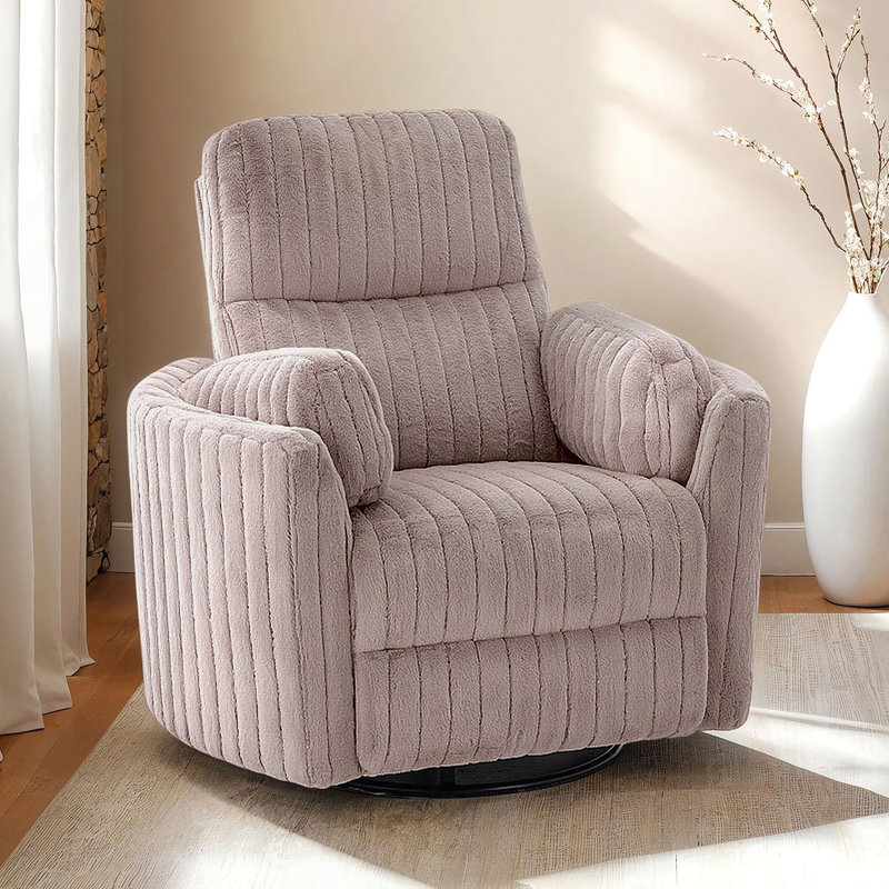 Taupe Finish Power Glider Recliner W/ Swivel Curved Arms Pillow Fill Swivel Chair Contemporary Primary Living Room
