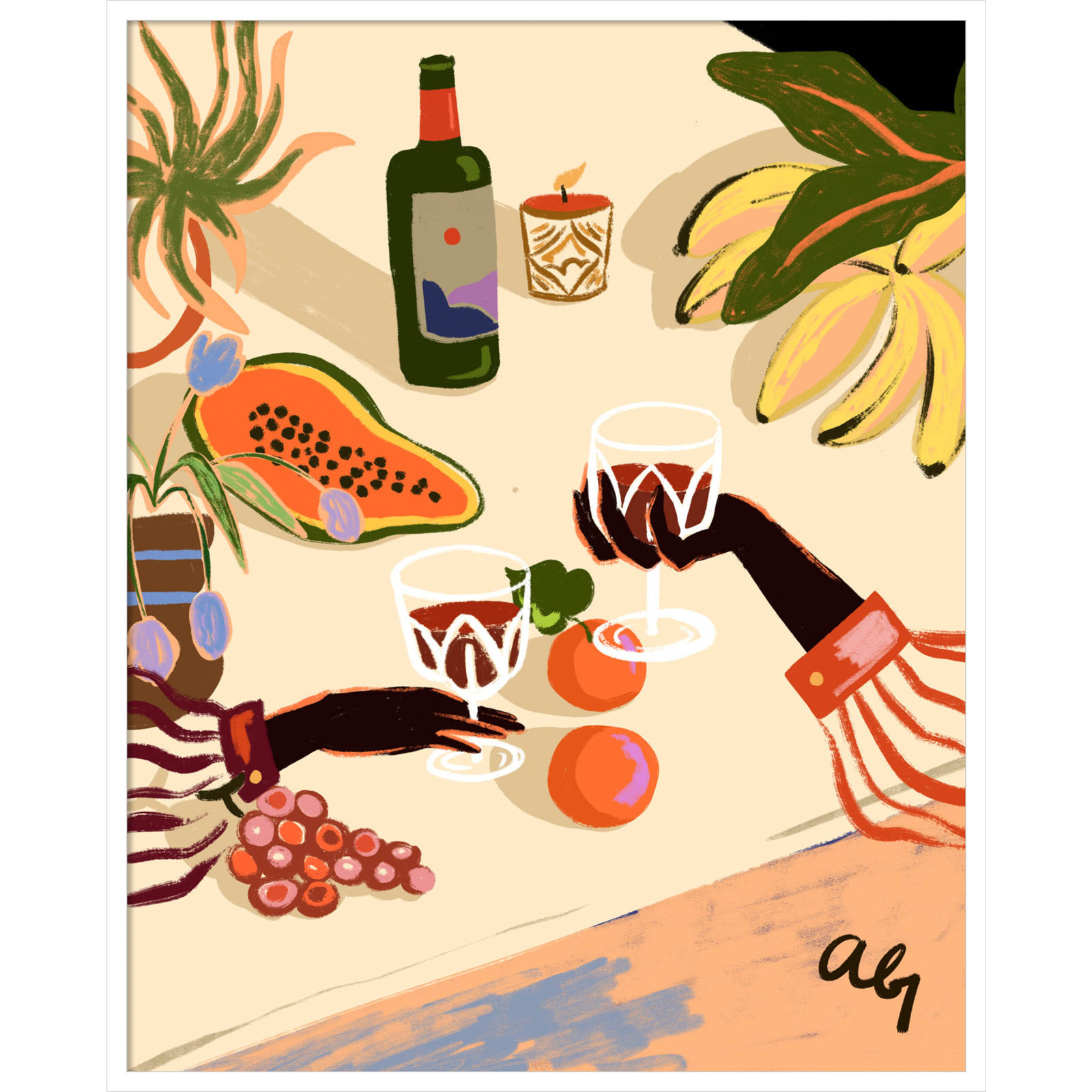 Cheers To You (Wine) by Arty Guava Wood Framed Wall Art Print, White, 41" H x 33" W