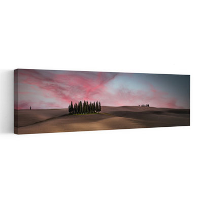 Cypress toscan, coucher de soleil, paisible, paisible, cyprès, paysage, nature, art mural