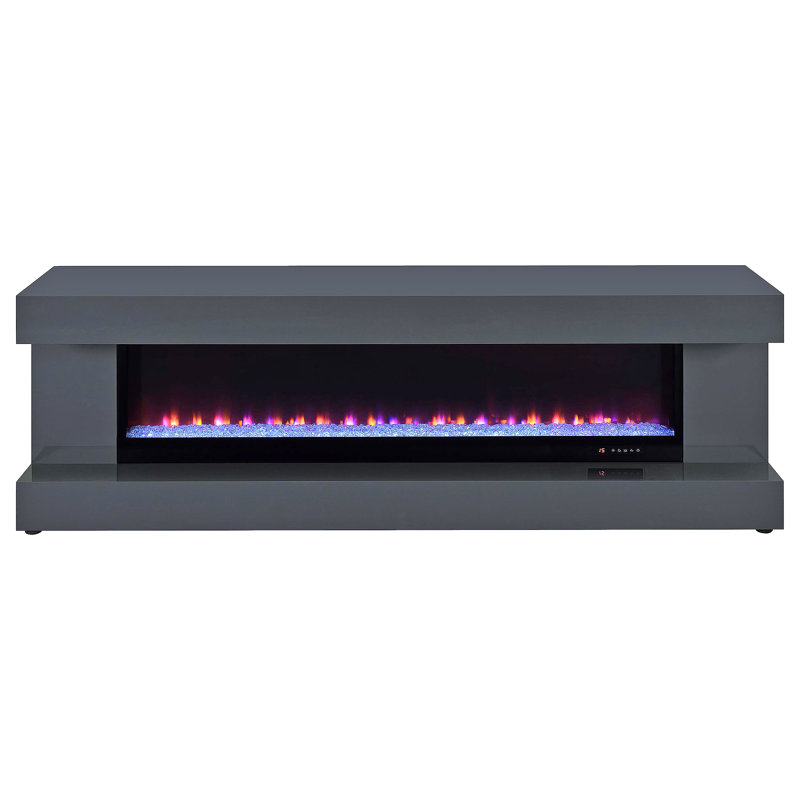 Meuble télé avec foyer et haut-parleur gris, Gris