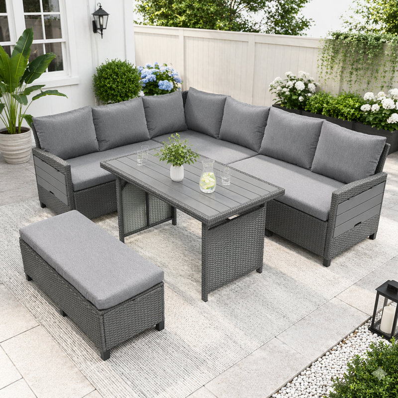 Ensemble de canapé d'extérieur en rotin 5 pièces 5 pièces, Gris