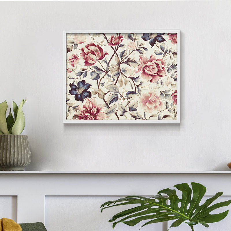 Motif floral rétro - XLI - reproduction encadrée, H 16 po x l 20 po