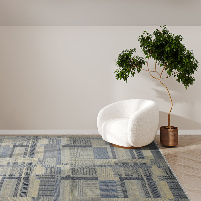 Nickols Silver Hand-Knotted Wool Blend Area Rug, Blue Silver , Rectangle 8' x 10'