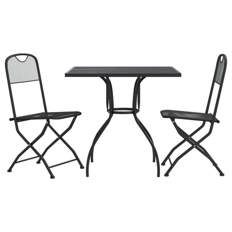 Ensemble de salle à manger de jardin d'extérieur pliable en maille de métal anthracite