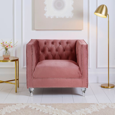 Fauteuil de salon Living, velours rose, capitonné