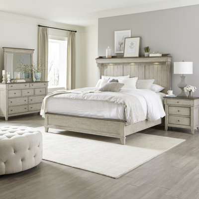 Ensemble de chambre à coucher avec lit de cheminée, commode et miroir Cathleen