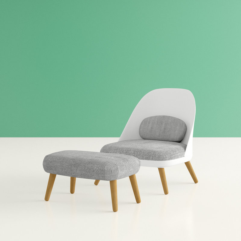 Paget Upholstered Accent Chair with Footstool, Grey/Brown/White
