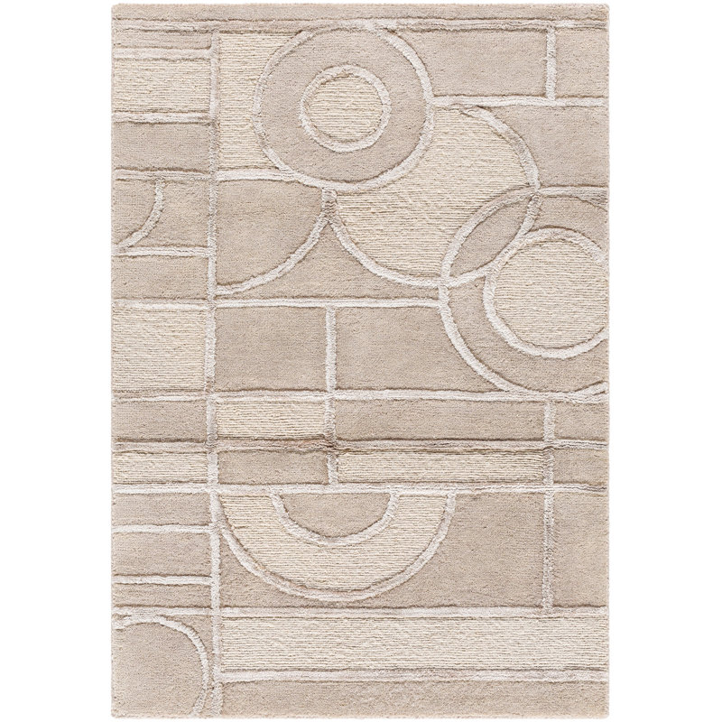 Transcendence Hand Knotted Wool Geometric Area Rug in Beige, Rectangle 2' x 3'