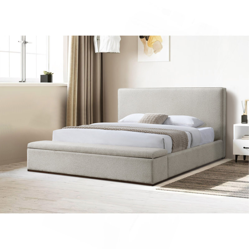 Lit en lin beige avec rangement Boxter, Grand lit