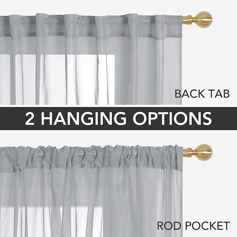 Sheer Curtain Pair, 52" W x 72" L, Gray