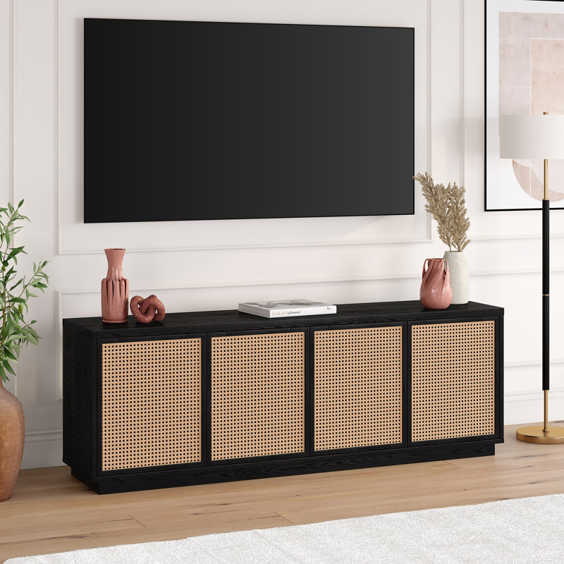 Giordano 24'' H Manufactured Wood TV Stand with Adjustable Shelves, Black/Natural