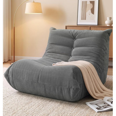 Fauteuil à billes pour adultes, canapé en velours côtelé gris pour chambre à coucher Fauteuil à billes en mousse viscoélastique avec dossier large, housse en velours côtelé doux et sans assemblage; Prêt pour n'importe quelle pièce