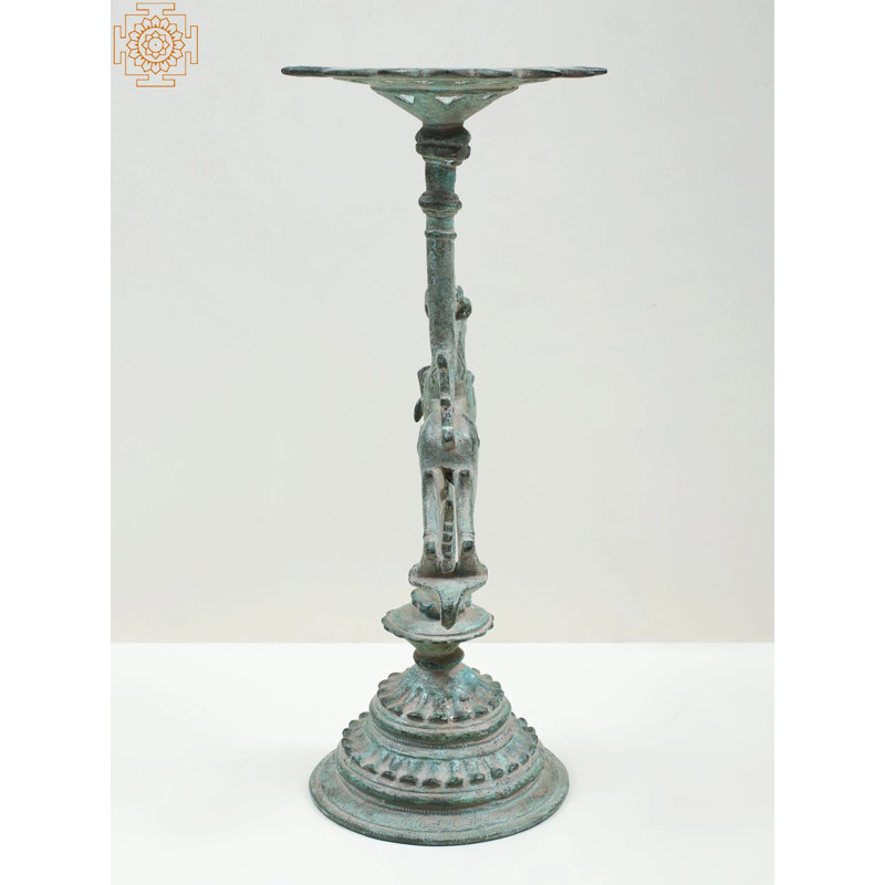 Porte-bougie 12,5 po fait à la main en laiton avec cheval au galop - Support sculptural dynamique pour chevaux (4,45 lb)
