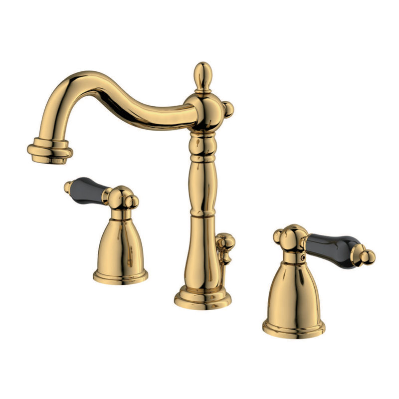 Kingston Brass Duchess Two-Handle 3-Hole Deck Mount Widespread Bathroom Faucet with Pop-Up Drain, Polished Brass