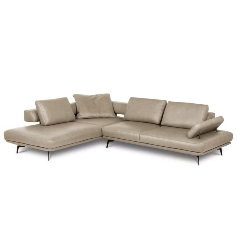 Trumansburg Leather Corner Sofa , Left Hand Facing, Gray/Ivory