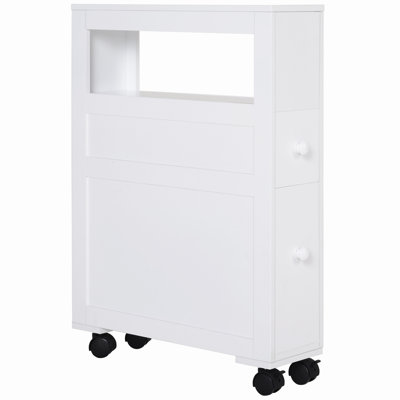 Wood Rolling Narrow Bathroom Side Storage Cabinet