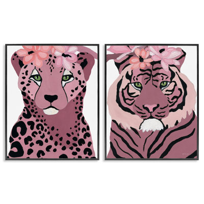 «Floral Guépard», ensemble de 2 giclées encadrées par Yvette St. Amant