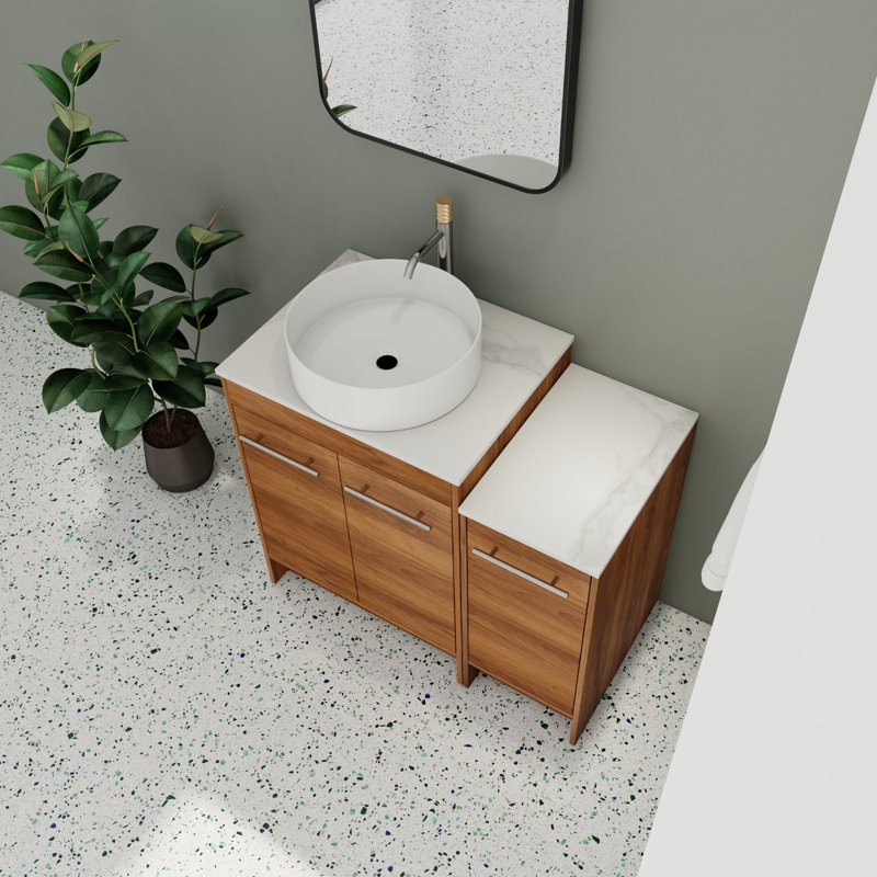 Meuble-lavabo simple 35,87 po avec plateau en pierre frittée Maluhia